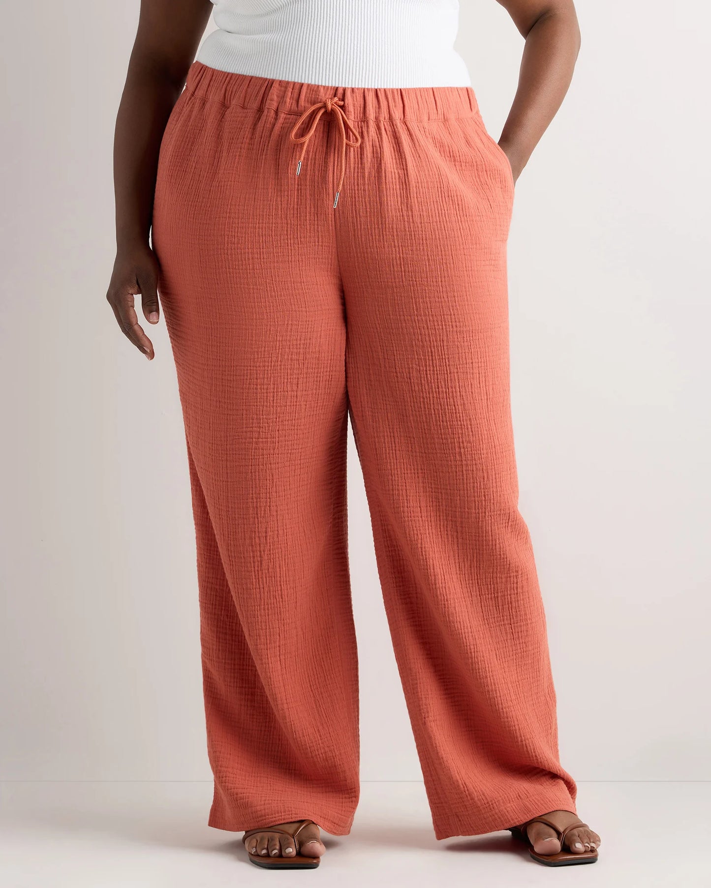 100% Organic Cotton Gauze Straight Leg Pants - 1X / Indigo Blue
