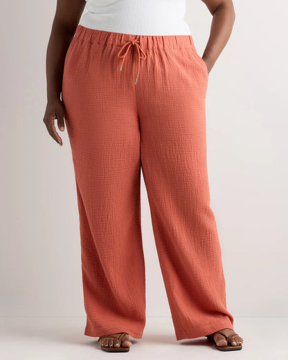 100% Organic Cotton Gauze Straight Leg Pants - 1X / Indigo Blue
