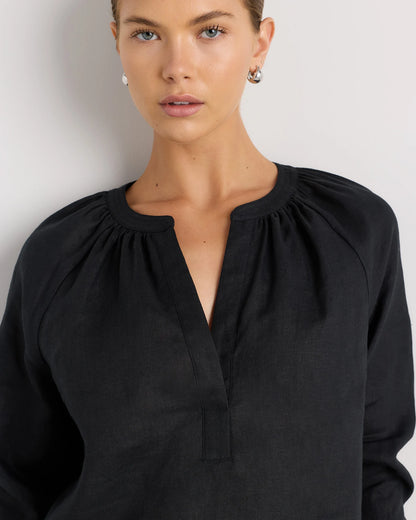 100% European Linen Peasant Top - XS / White