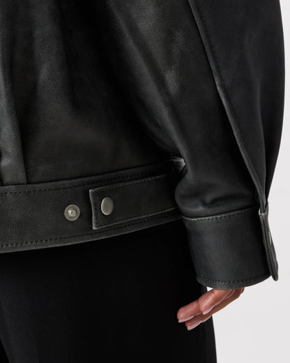 100% Leather Oversized Bomber Jacket - XS / Rich Brown