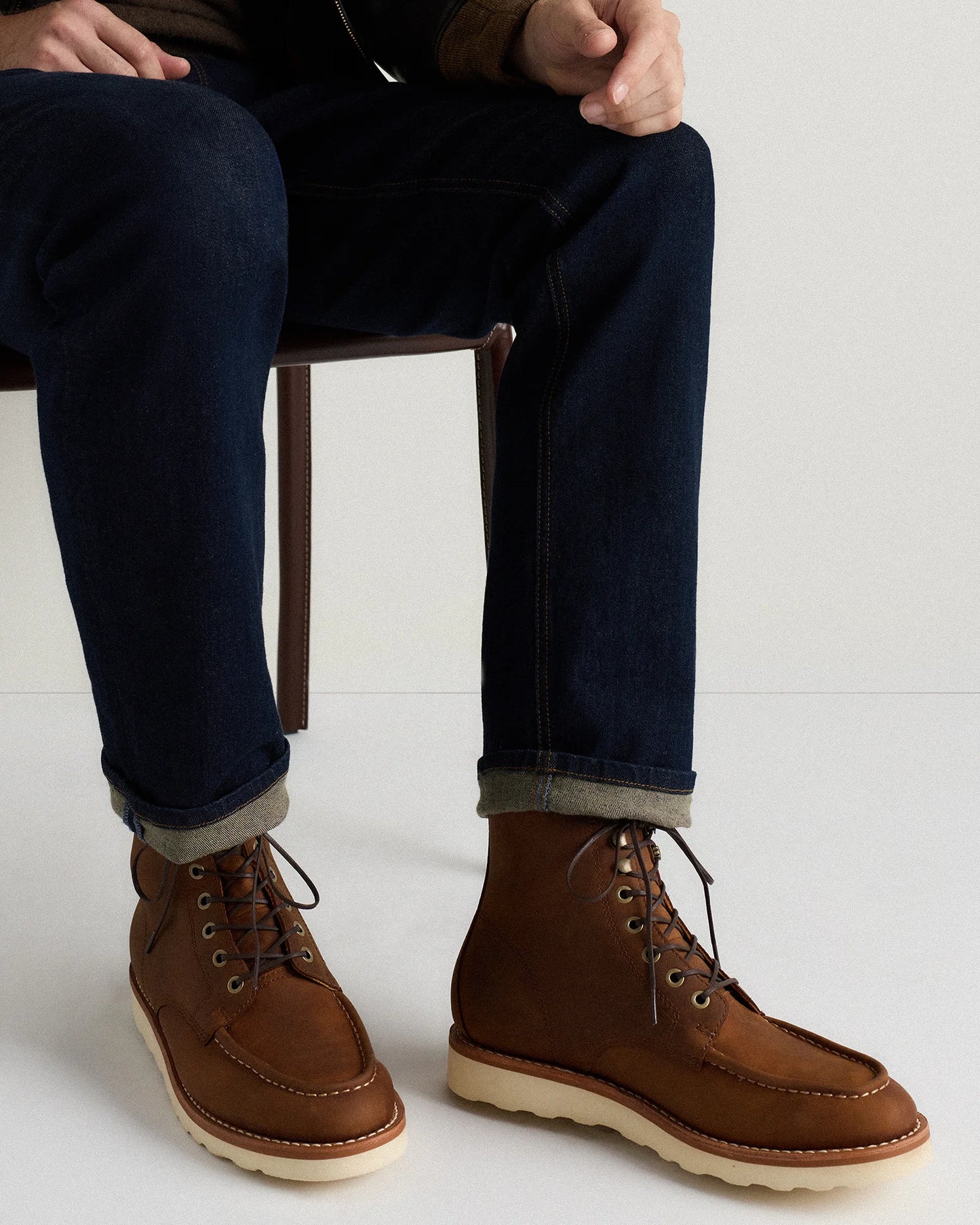 Crafted Leather Moc Toe Boot - 7 / Dark Chocolate