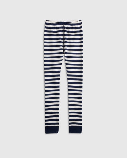 100% Organic Cotton Long Sleeve and Pant Pajama Set - 6 / Navy Stripe