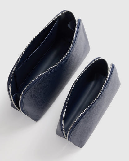 Italian Leather Pouch Travel Set - One Size / Deep Navy