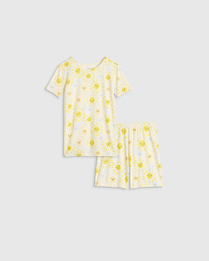 Bamboo Short Sleeve and Shorts Pajama Set - 2T / Lavender Hearts