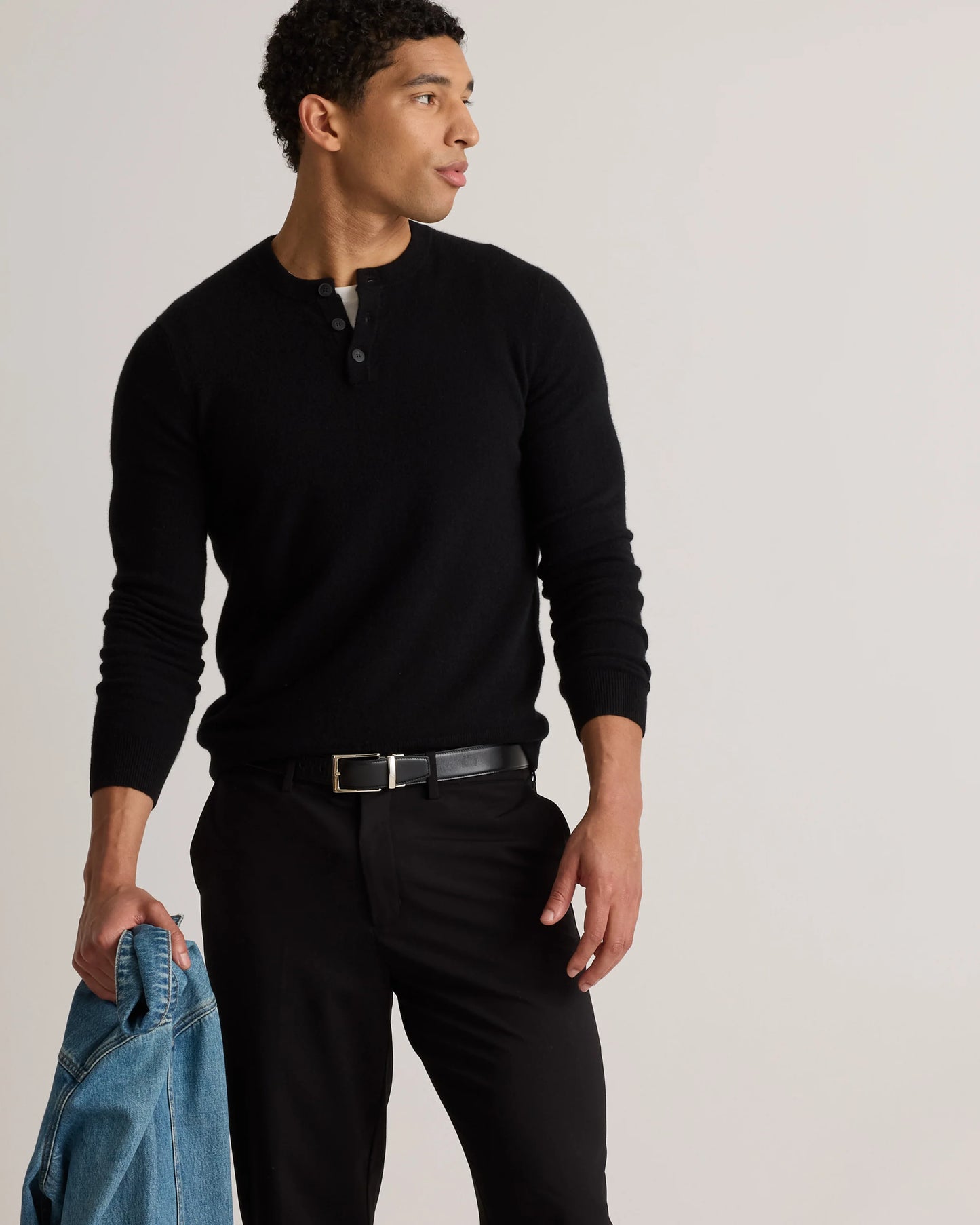 Mongolian Cashmere Henley Sweater - S / Brown