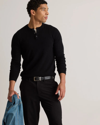Mongolian Cashmere Henley Sweater - S / Brown