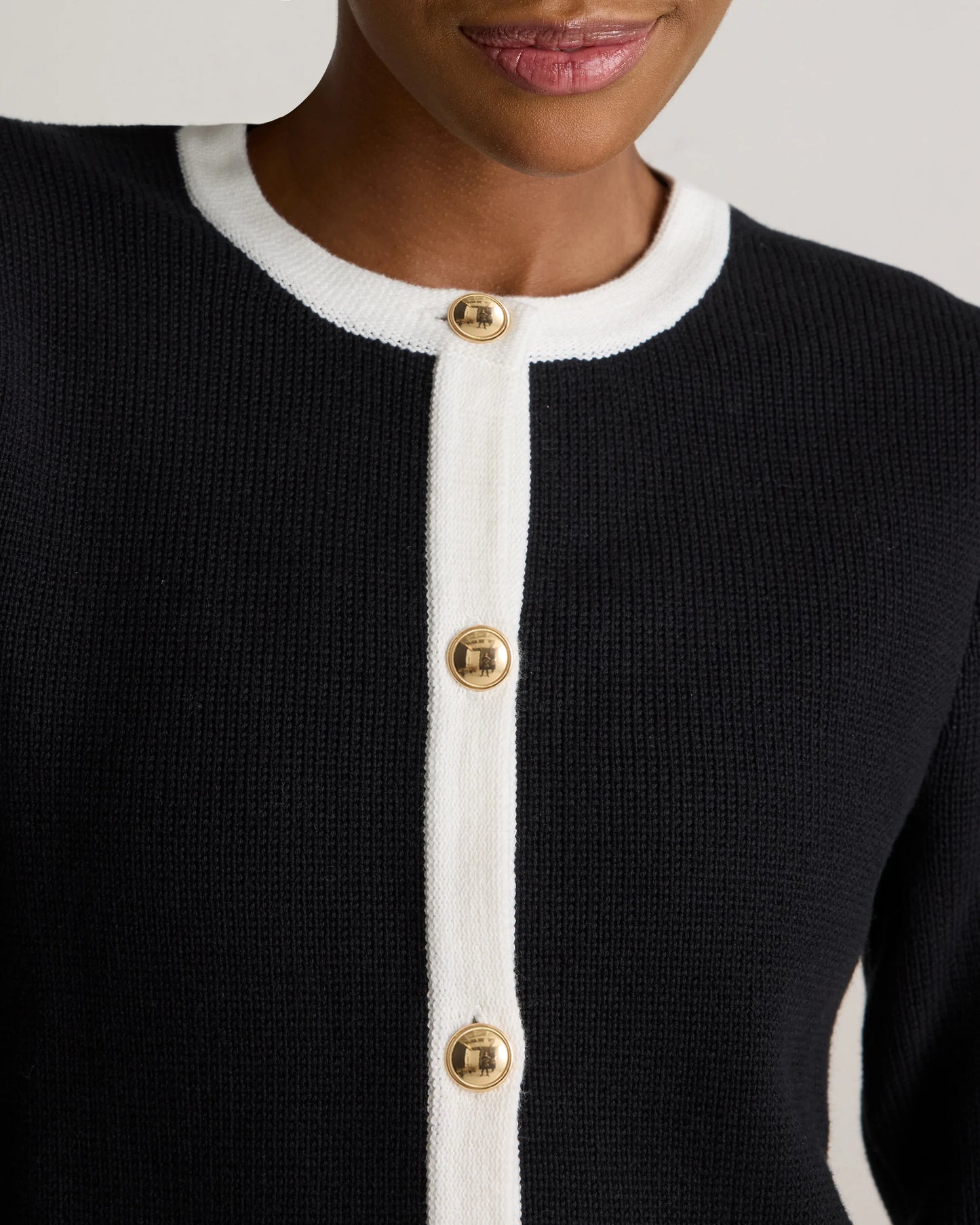 100% Organic Cotton Sweater Jacket - XS / Black/Ivory Colorblock
