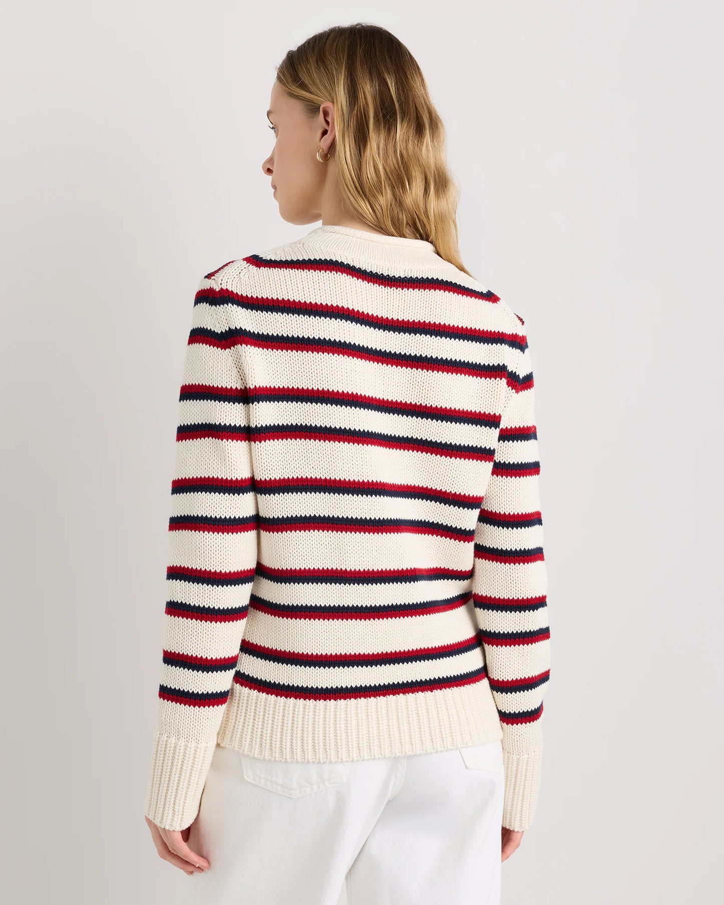 100% Organic Cotton Roll Neck Sweater - XS / Cornflower Mini Stripe
