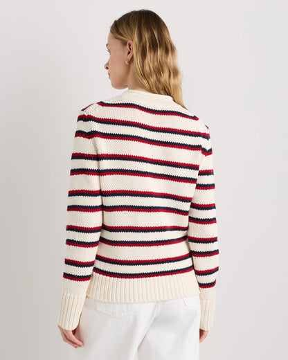 100% Organic Cotton Roll Neck Sweater - XS / Cornflower Mini Stripe