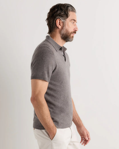 100% Mongolian Cashmere Short Sleeve Polo Sweater - S / Heather Storm Blue