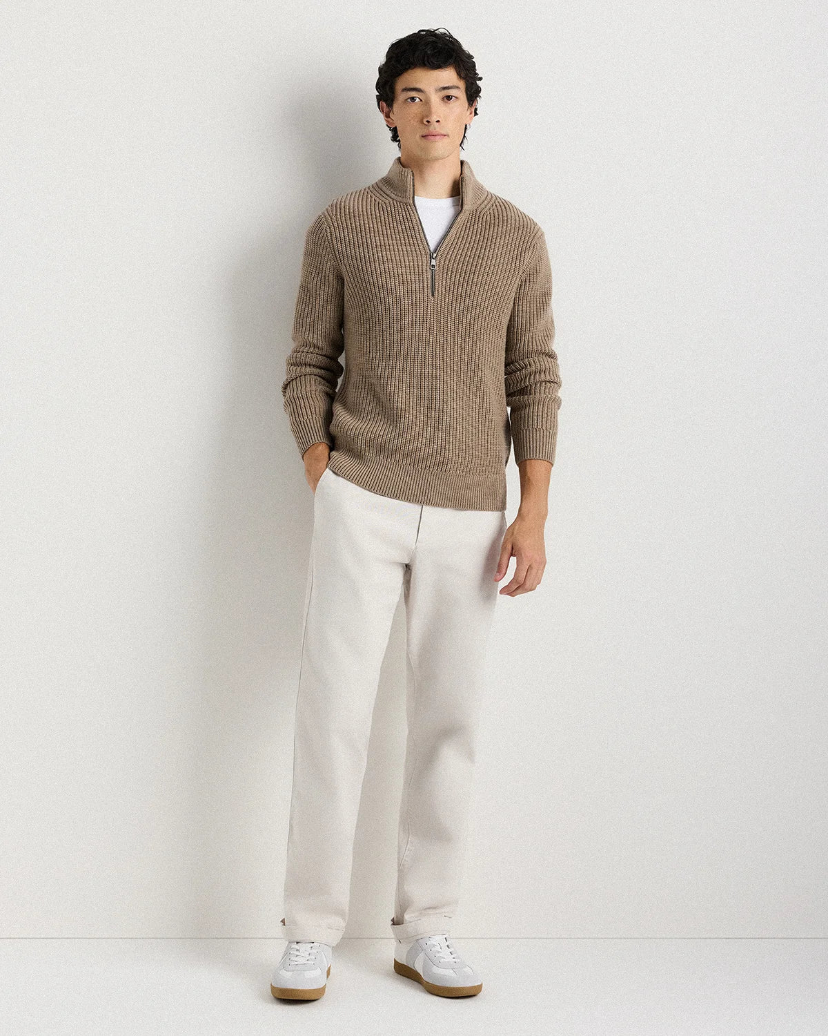 Australian Merino Wool Half Zip Sweater - S / Heather Bone
