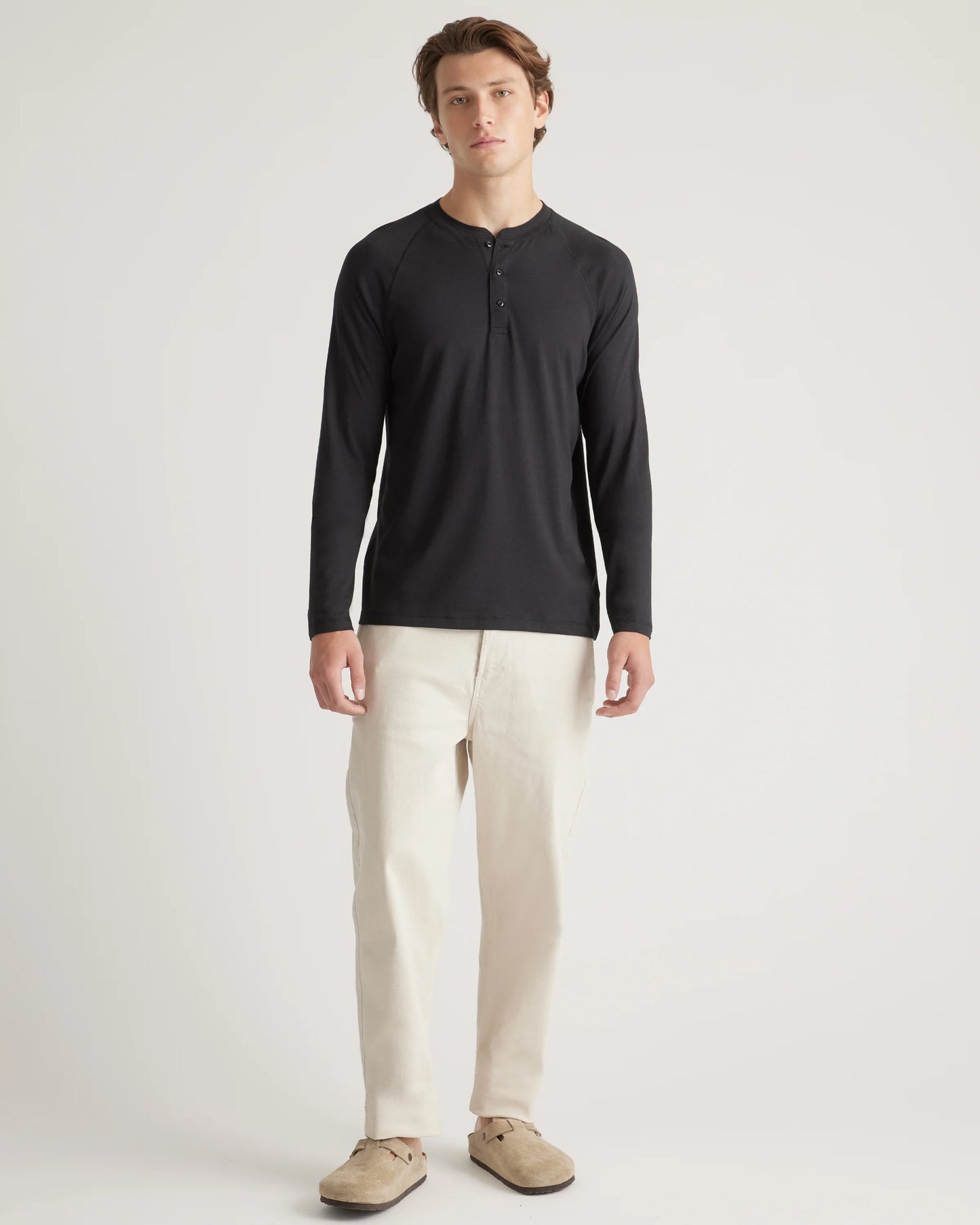 Cotton Modal Long Sleeve Henley Tee - S / Heather Grey