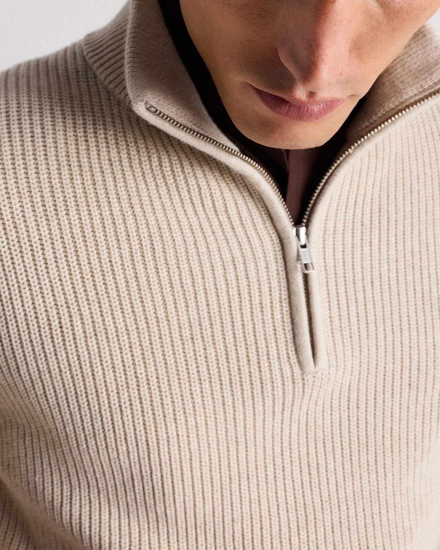 100% Organic Cotton Ribbed Quarter-Zip Sweater - S / Navy