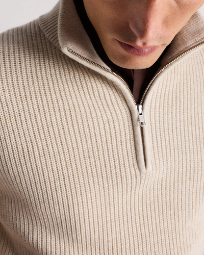 100% Organic Cotton Ribbed Quarter-Zip Sweater - S / Navy