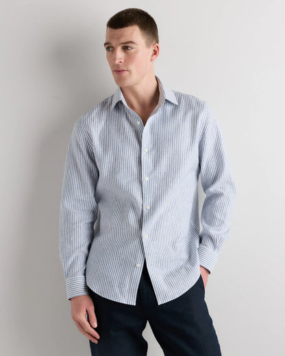 100% European Linen Wrinkle-Resistant Dress Shirt - S / Chambray Blue