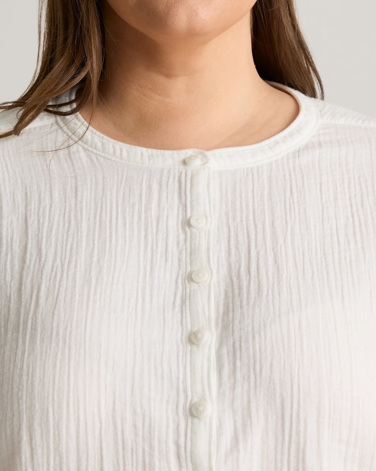 100% Organic Cotton Gauze Roll Sleeve Shirt - 1X / White