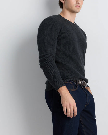 Organic Cotton Cashmere Waffle Crewneck Sweater - S / Bayberry Olive