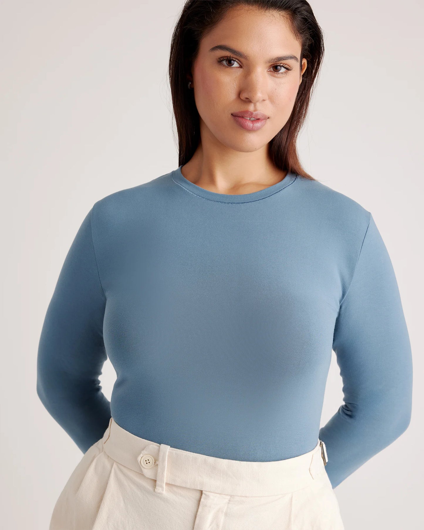Stretch Cotton Jersey Long Sleeve Bodysuit - XS / Soft White