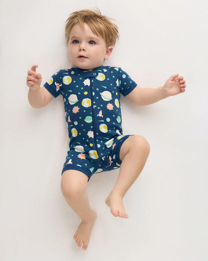100% Organic Cotton Shortie Onesie Pajama - 0-3M / Animal Faces