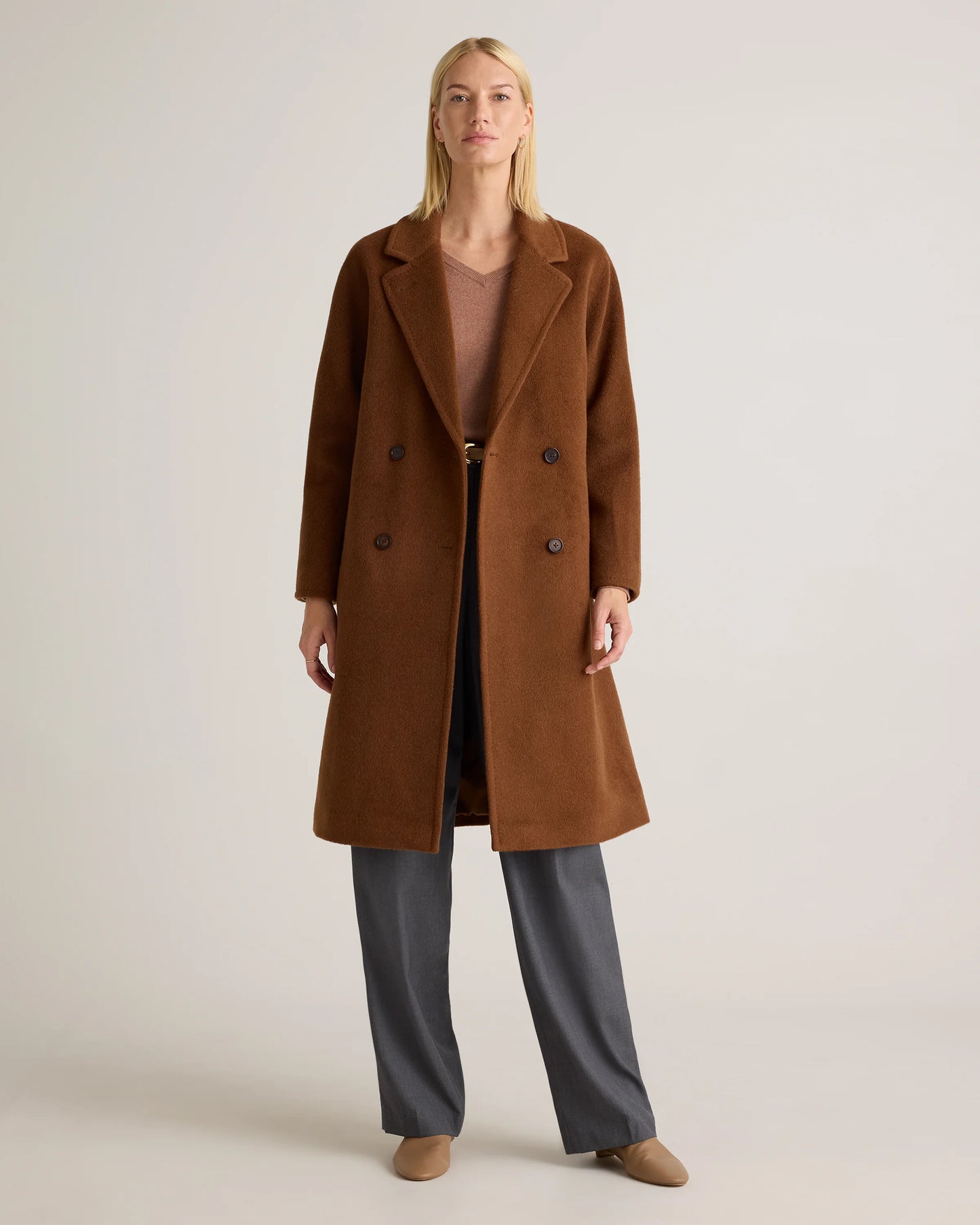 Camel Hair Double-Breasted Slouch Coat - XS / Vicuna