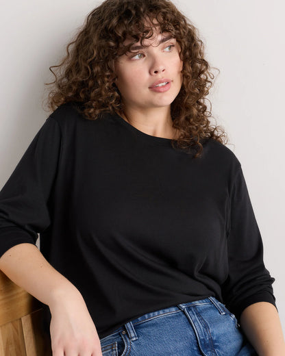 Cotton Modal Long Sleeve Tee - 1X / Black