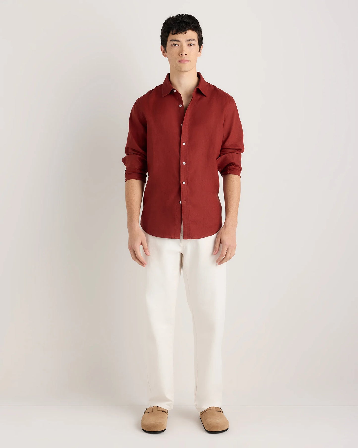 100% European Linen Relaxed Long Sleeve Shirt - XS / Flax