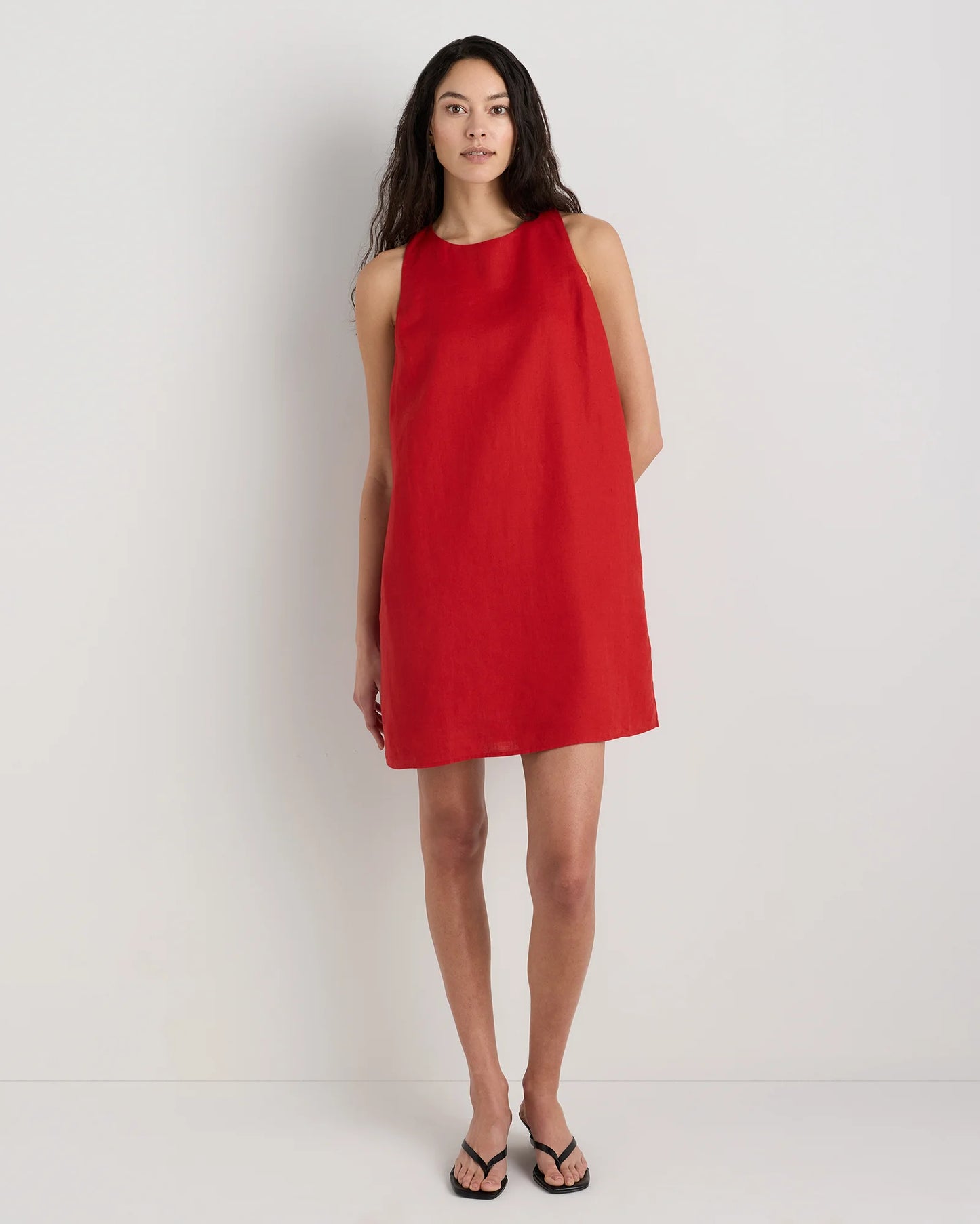 100% European Linen Tank Mini Dress - XS / Deep Navy