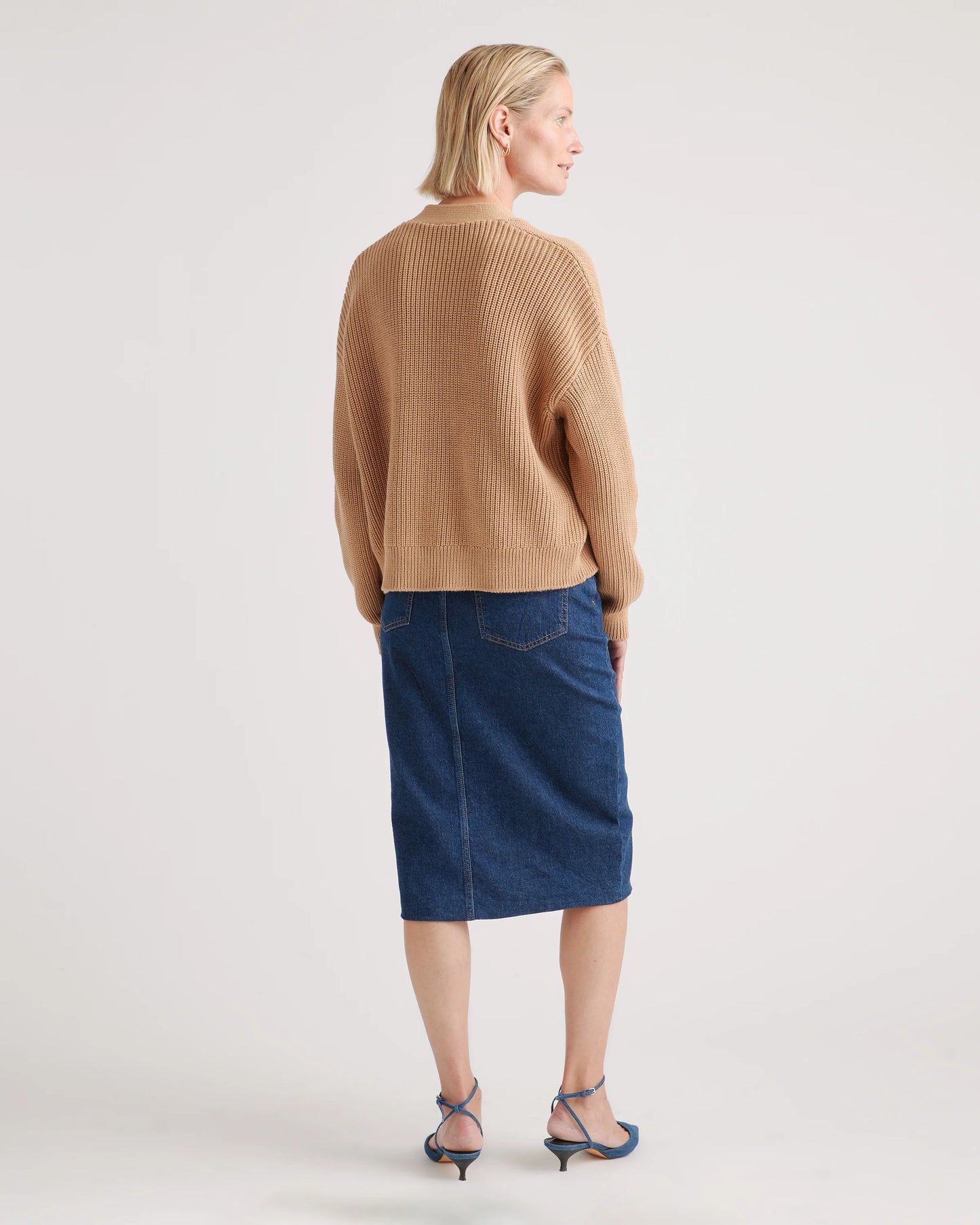100% Organic Cotton Fisherman Boxy Cropped Cardigan - XS / Sapphire Blue