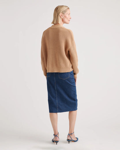 100% Organic Cotton Fisherman Boxy Cropped Cardigan - XS / Sapphire Blue
