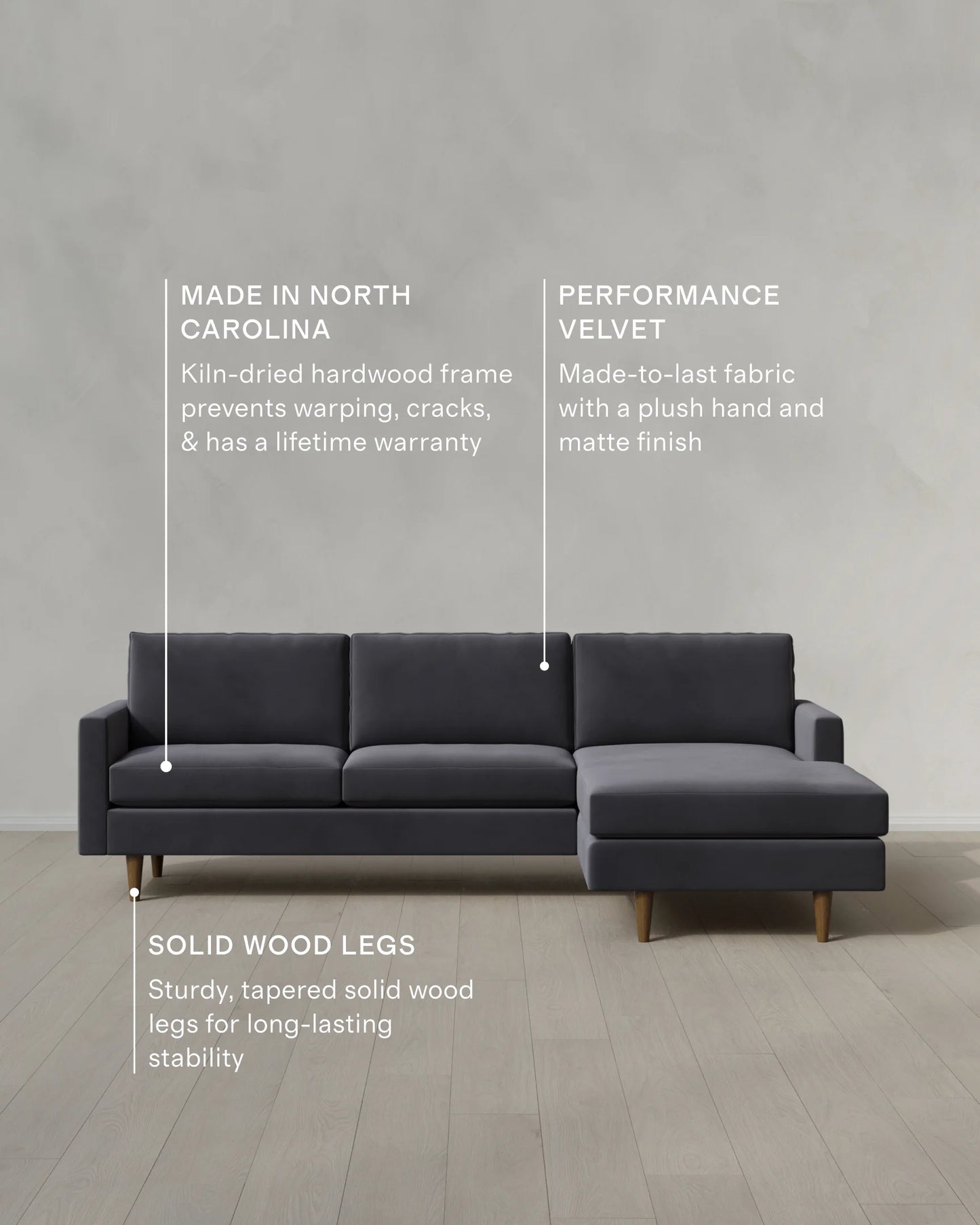 Atlas Midcentury Chaise Sectional in Performance Velvet - 106" Right Arm / Pine