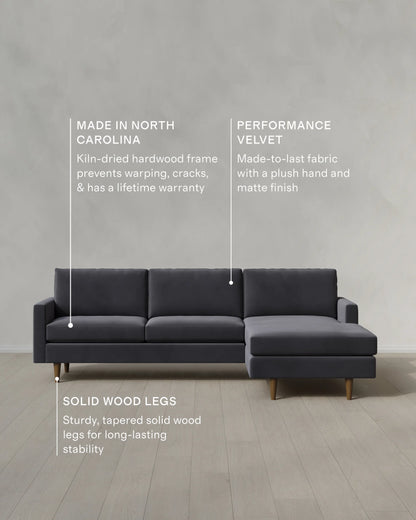Atlas Midcentury Chaise Sectional in Performance Velvet - 106" Right Arm / Pine