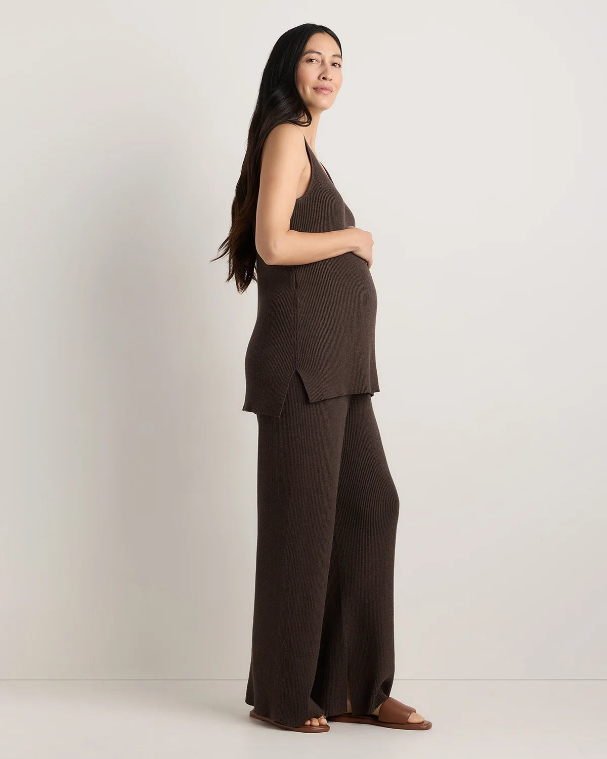 Cotton Cashmere Maternity Wide Leg Pants - XS / Heather Charcoal