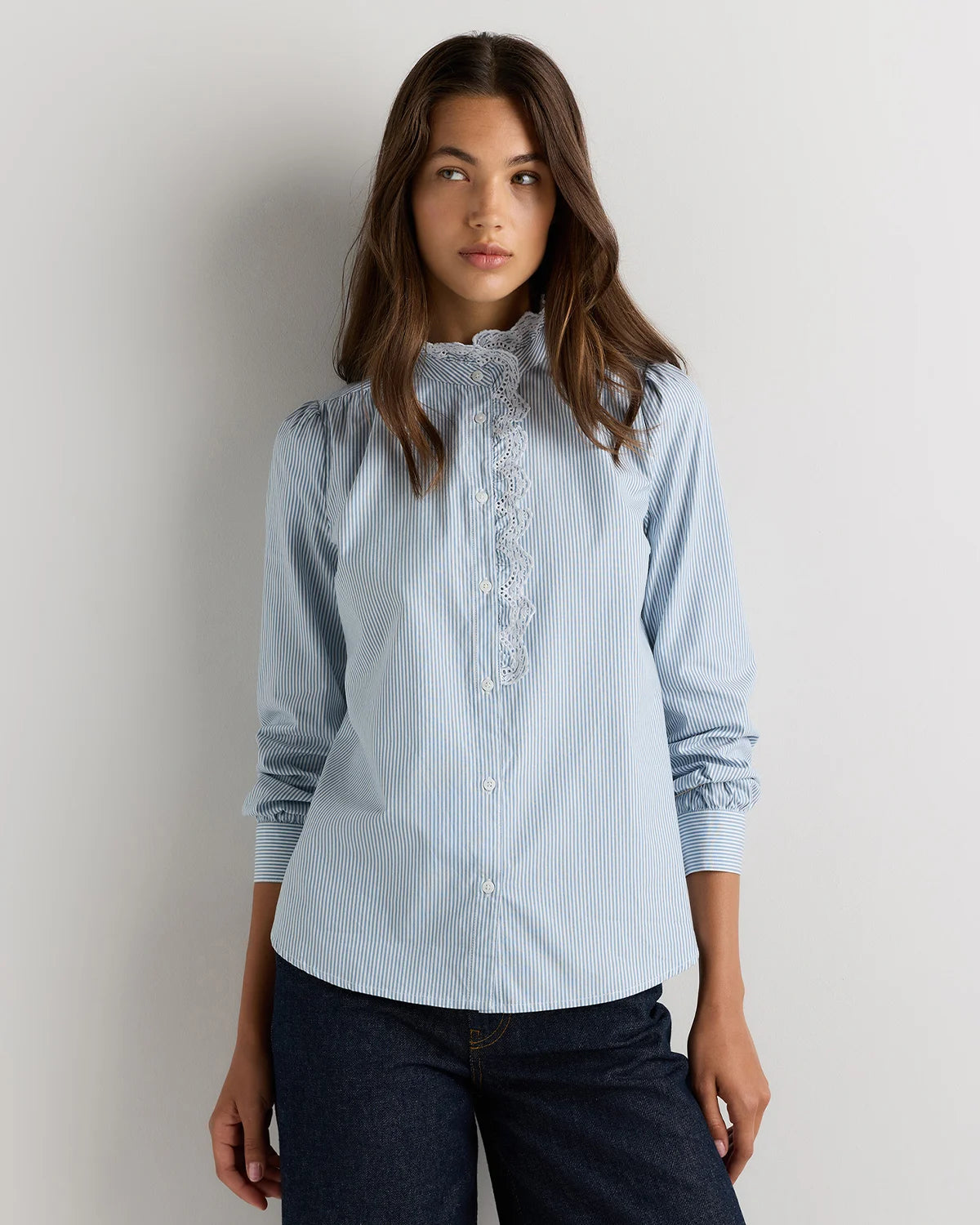 100% Organic Cotton Lace Ruffle Blouse - XS / Classic White