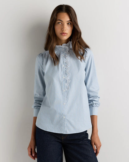 100% Organic Cotton Lace Ruffle Blouse - XS / Classic White