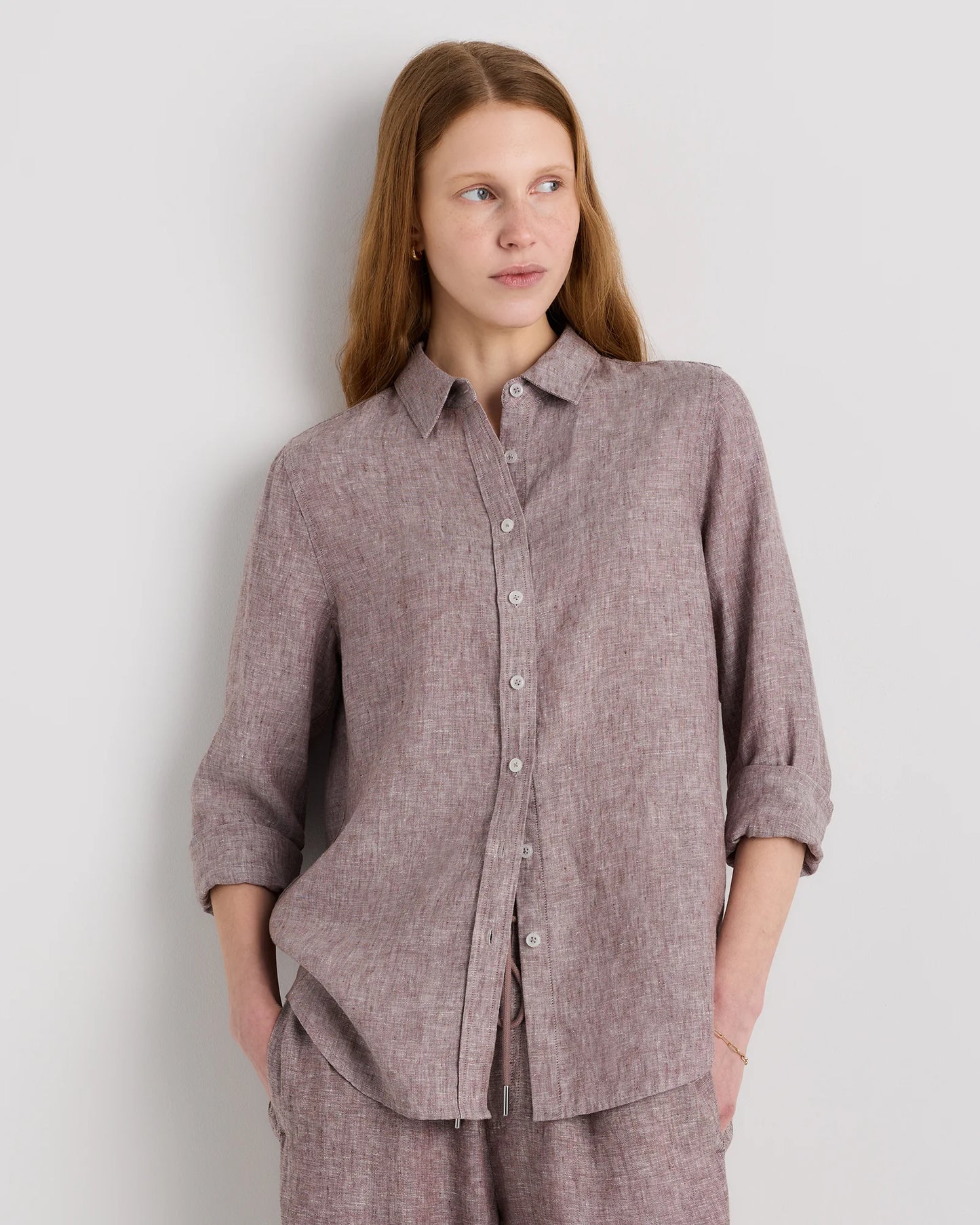 100% European Linen Long Sleeve Shirt - XS / Blue Pinstripe
