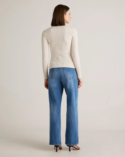 Cotton Cashmere Ribbed Long Sleeve Sweater - XS / Sugar Stone