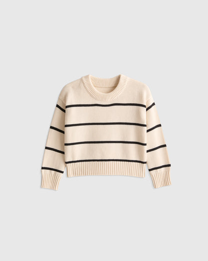 100% Organic Cotton Crewneck Sweater - 9-12M / Navy/White