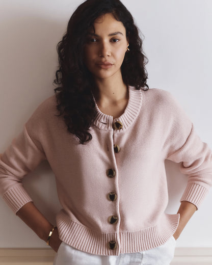 100% Organic Cotton Cropped Cardigan - XS / Heather Brown