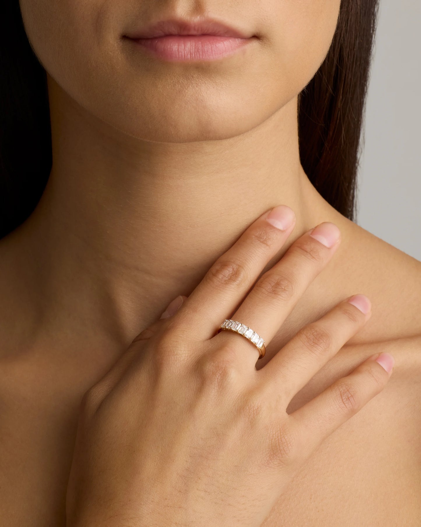 Lab Grown Diamond Emerald Seven Stone Band - 4 / Yellow Gold