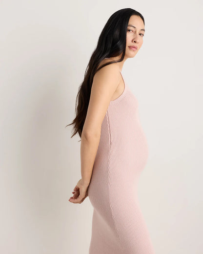 Lightweight Cotton Cashmere Maternity Fitted Midi Dress - XS / Mountain Spring Blue