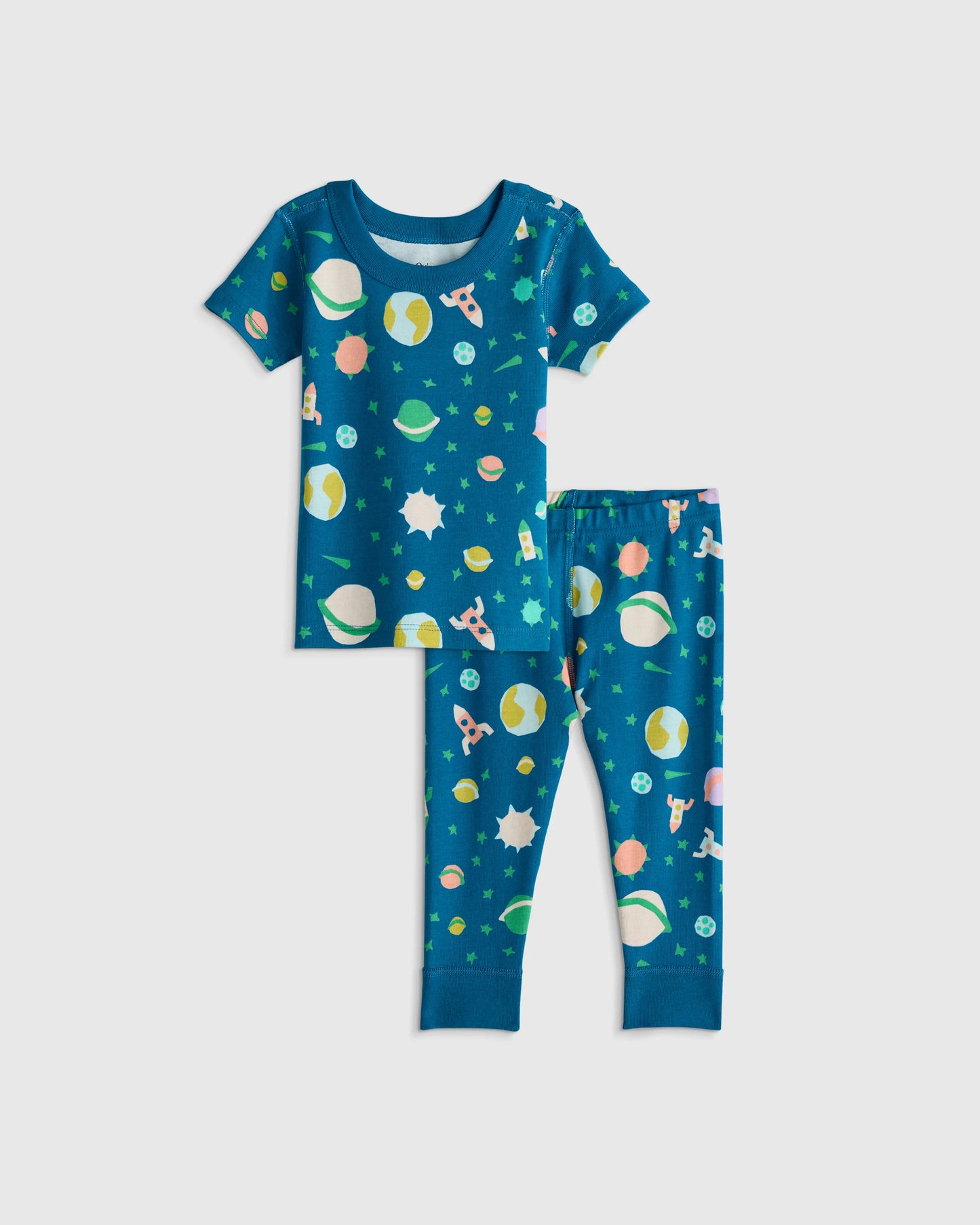100% Organic Cotton Short Sleeve and Pant Pajama Set - 12-18M / Planets