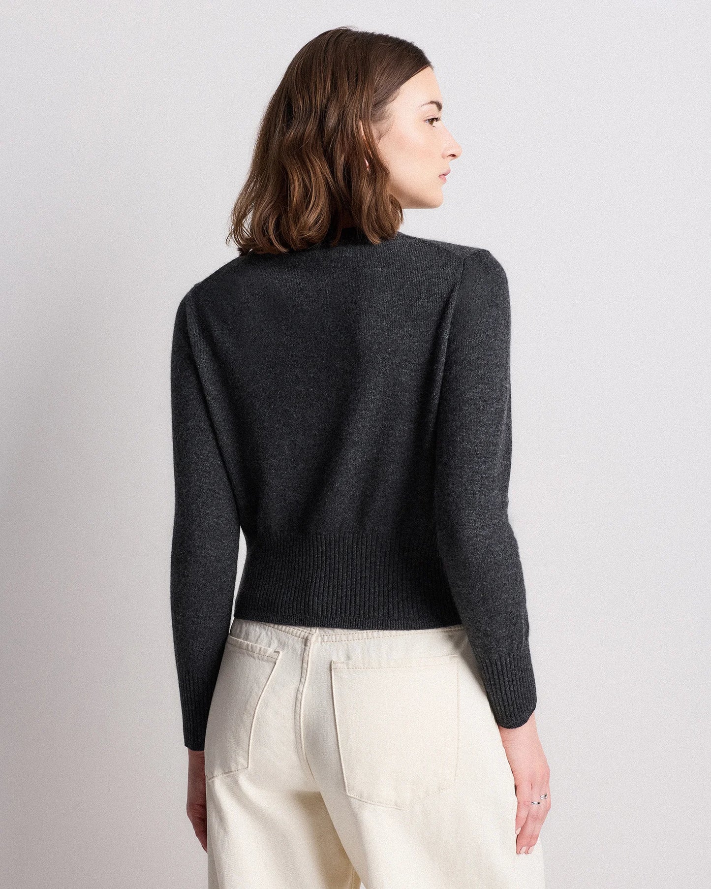 Mongolian Cashmere Shrunken Crewneck Sweater - XS / Ivory