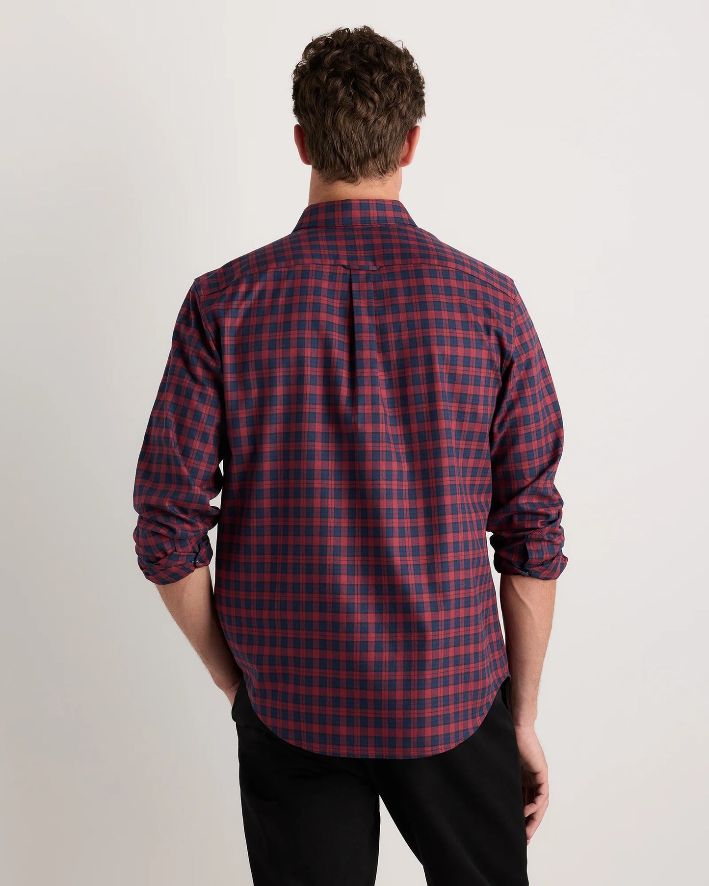 100% Organic Cotton Brushed Flannel Shirt - S / Red/Navy