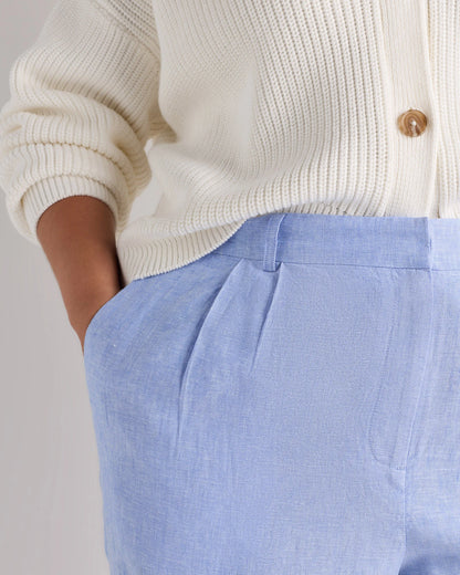 100% European Linen Pleated Trouser - 18 / French Blue