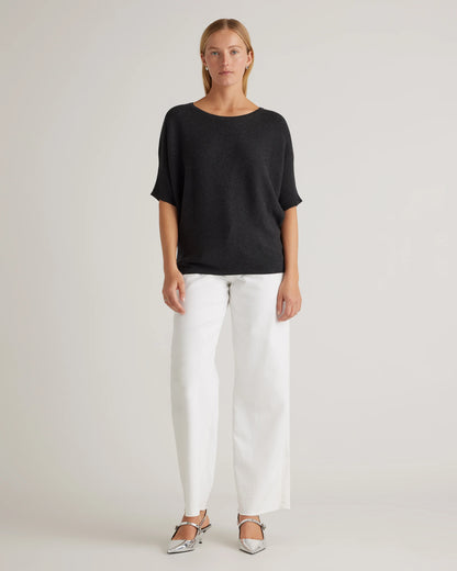 Lightweight Cotton Cashmere Link-Stitch Dolman Sweater - XS / Sugar Stone