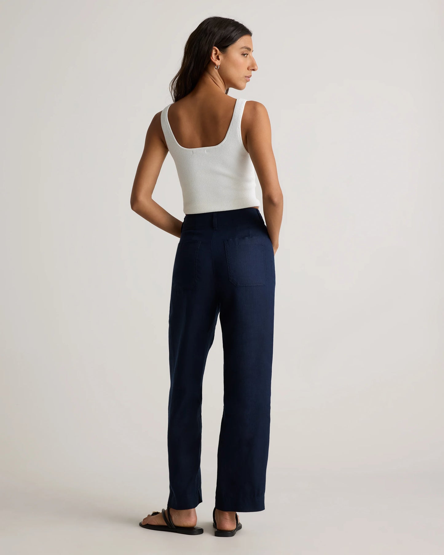 100% European Linen Patch Pocket Wide Leg Pants - 0 / Taupe Brown Chambray