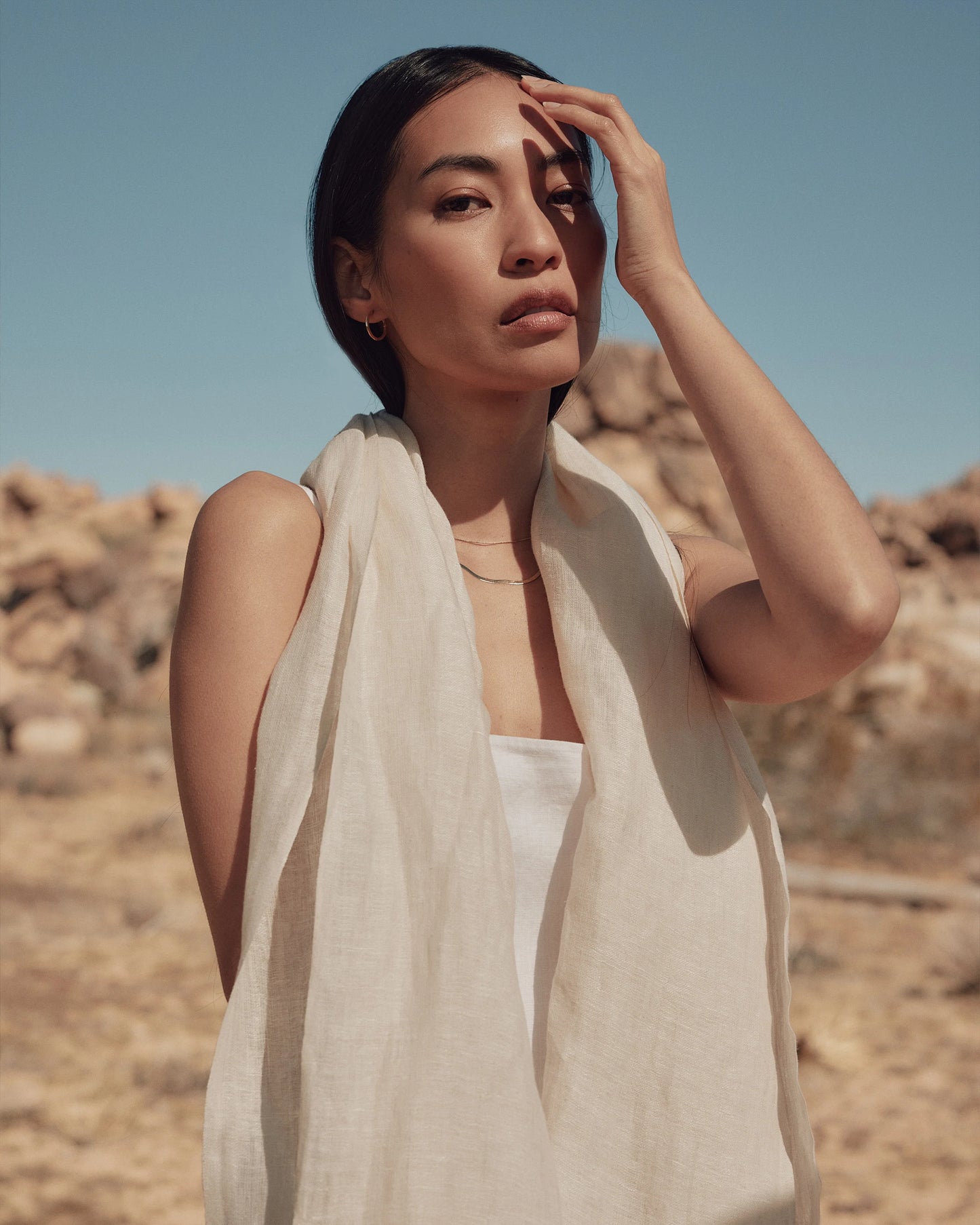 Lightweight Linen Silk Cashmere Scarf - One Size / Ivory