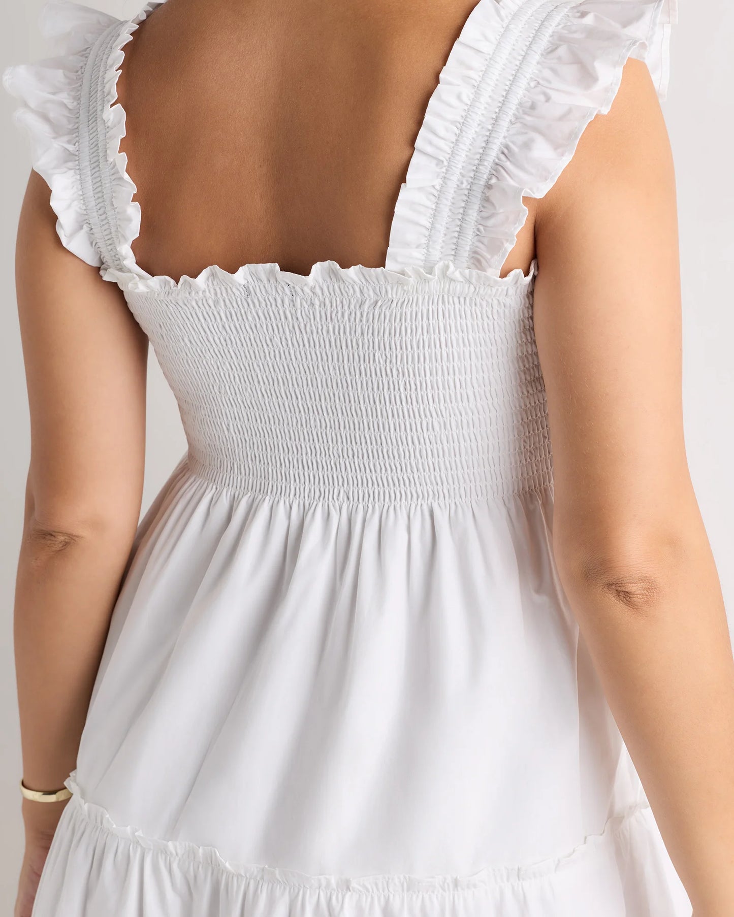 100% Organic Cotton Poplin Maternity Smocked Midi Dress - XS / Classic White