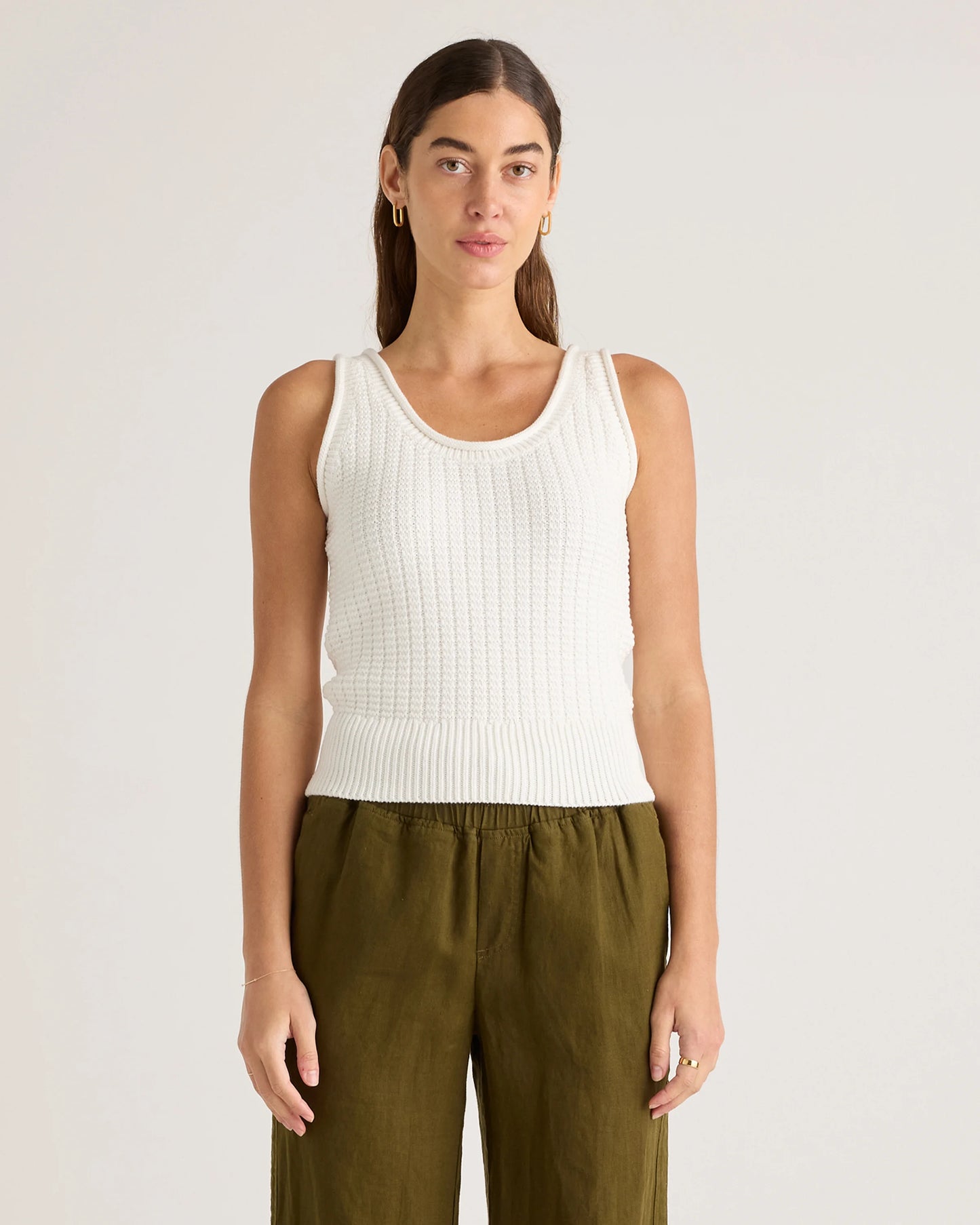 100% Organic Cotton Waffle Cropped Sweater Tank - XS / Heather Dove Grey