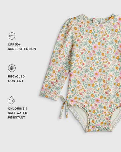 Long Sleeve Tie One-Piece Swimsuit - 2T / Soft Ditsy Floral